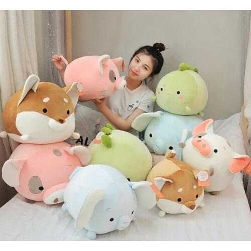 Creative cartoon plush forest animal pillow dinosaur pig rabbit chubby toy children gift home decoration