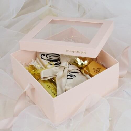 Square Gift Full Moon Cardboard Paper Flower Box Bridesmaid Valentines Day Florist Gift Wedding Favor with Ribbon Boxes