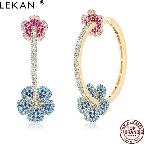 LEKANI Flower Shape Hoop Earrings For Women Multilcolor Full Cubic Zirconia Setting Earring Light Luxury Style Fashion Jewelry