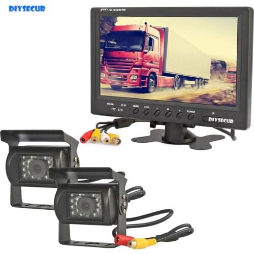 DIYSECUR Wire 9" Rear View Monitor Car Monitor + 2 x Rear View Waterproof CCD Car Camera Kit for Bus Horse Trailer Motorhome
