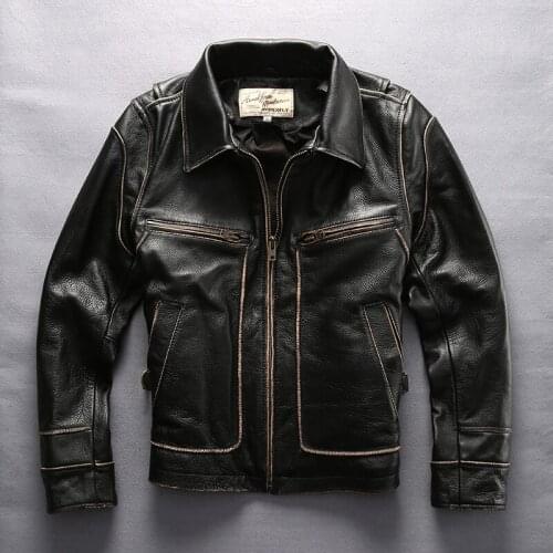 2020 New Mens Genuine leather jacket David style turn down collar skin wind jacket mens leather coat motorcycle jackets