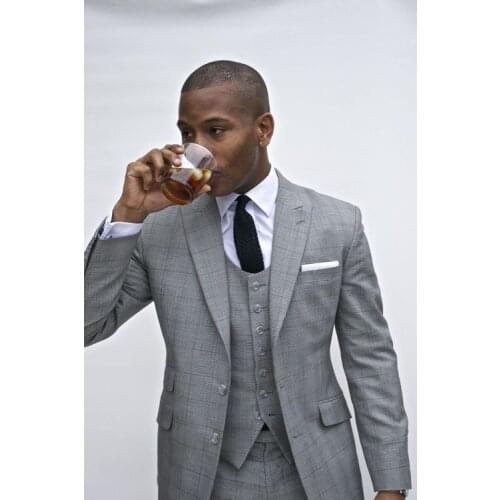 Mens Vintage Plaid Slim Fit Suits 2017 Two Buttons Notch Lapel Groomsmen Wedding Tuxedos(jacket+pant+vest)