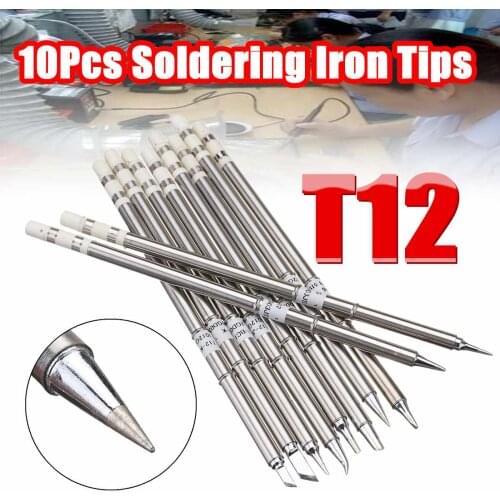 Drillpro 10pcs T12 Soldering Iron Tips Set Soldering Alloy Iron Tips Lead-free Solder Tips Welding Head Soldering Tools 155mm
