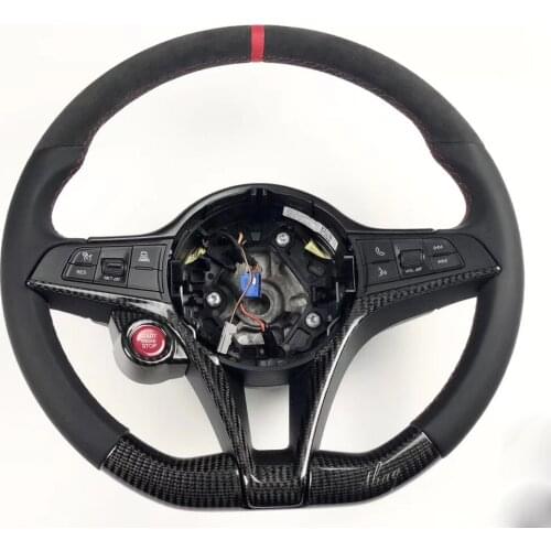 Customized Carbon Fiber Leather Steering Wheel Trim with Buttons for Alfa Romeo Giulia&Stelvio 2017 Alcantara