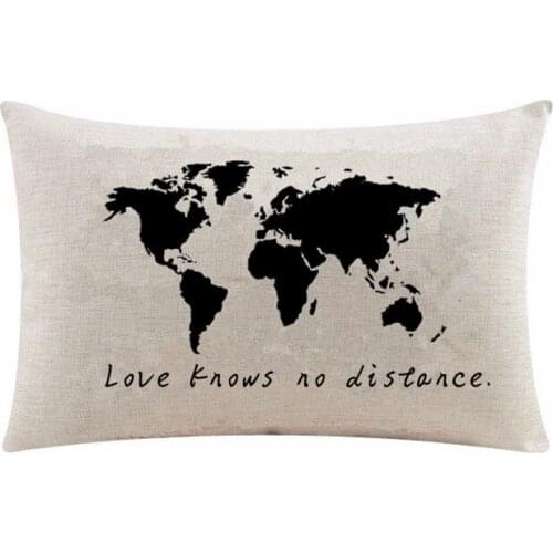 Hot World Map Love Knows No Distance Lumbar Cushion Cover Linen Throw Pillow Case Long Distance Relationship Pillows Sham 30x50