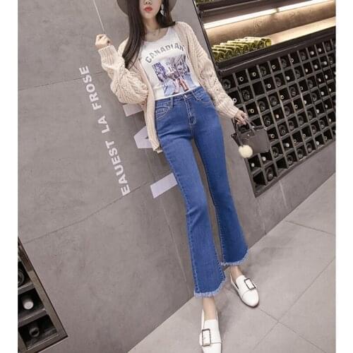 2017 new autumn winter women flare pants jeans fashion popular rough selvedge pants elasticity thin female trousers ZL907