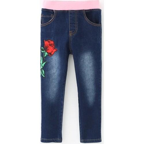 2019 Kids girls new spring casual jeans children fashion embroidery flower denim Pants for Girls 2-8 years