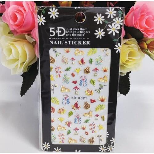 New 5D Nail Stickers Anaglyph Effect Gold Maple Leaf Deer Nail Art Decorations Self Adhesive Manicure Decals Accessories