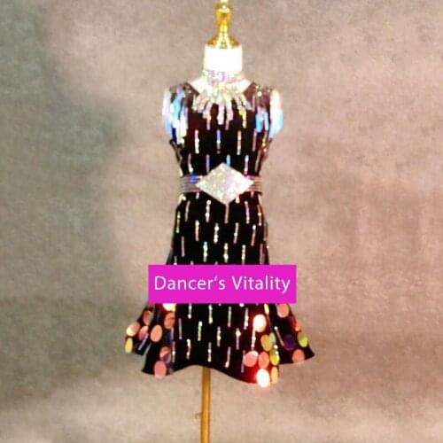Latin dance Performance Clothes High-End Childrens Dress New Adult Stage Competition Clothing Sequins Diamond Skirt