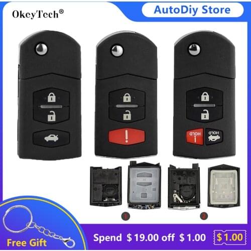 OkeyTech 2/3/4 Buttons Flip Car Remote Key Shell Cover Case Fob For Mazda 2 3 5 6 M6 MX5 CX5 CX7 CX9 Big/Small Battery Holder
