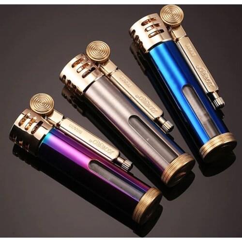 Original Zorro Kerosene Lighter.Retro Brass Trenches cigarette lighter.Transparent Oil Tank Flint Machine. Mens Smoking Gift