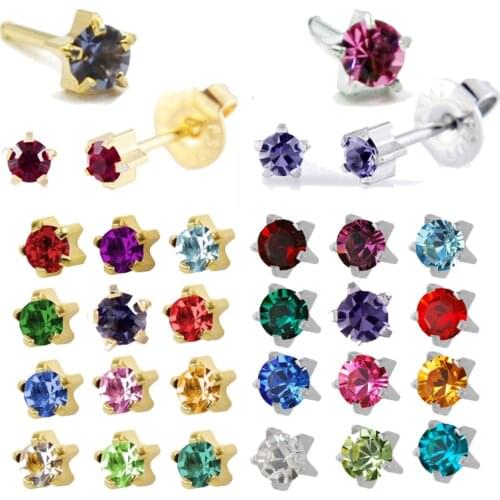 12Pair/Card New Design 24K Gold Plating&steel Birthstone CZ Gem Ear Stud Earrings Studs Tragus Cartilage Piercing Body Jewelry