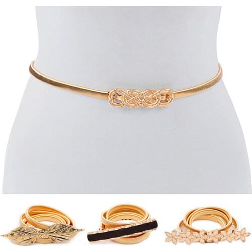 Gold Flower Shape Elastic belts For Women Girl Stretch Skinny Waist Belt Cummerbunds Metal Female Belt cinturon mujer cinto