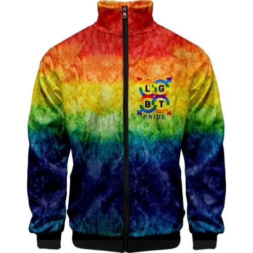 2021 New 3d Stand Collar LGBT Rainbow Flag Lesbians Gays Fashion Men Women Zipper Hoodies Harajuku 3D Print Sweatshirt Jackets
