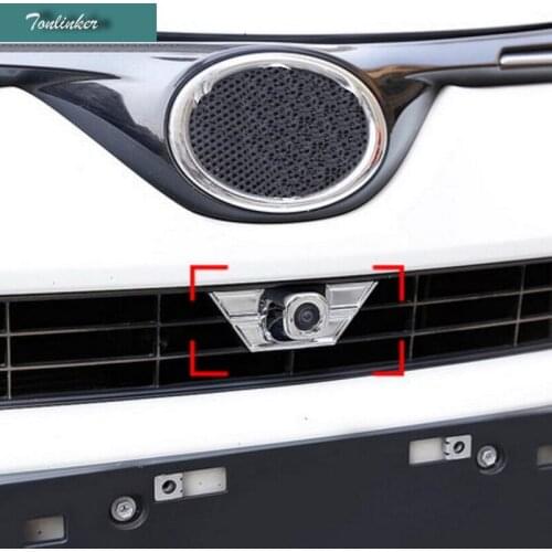 Tonlinker 1 PCS DIY Car styling NEW ABS chrome Front radar camera light box cover Case for TOYOTA RAV4 2016 parts accessories