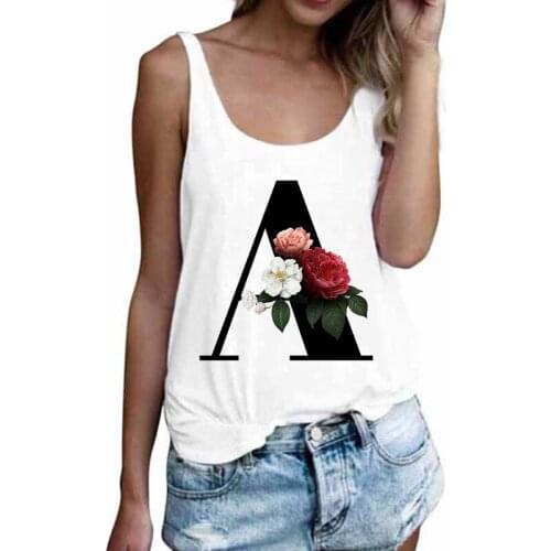 2021 Summer Alphabet Combination Flowers Print Pattern Sleeveless Crop Tops Tank Top Off Shoulder Casual Fashion Women Clothing