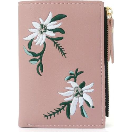 Vintage Embroidered Wallet Women Purse Short Floral Zip Wallet Mini Coin Purse Student Money Bags Credit Card Holder Wallet