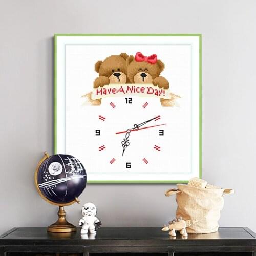 Вышивка крестом cross-stitch 2021 Russian kit cute bear wall clock childrens cartoon handmade materials include movement