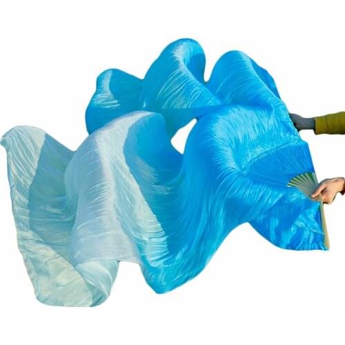 High selling 100% Real Silk Veils 1 Pair handmade women Quality Silk Belly Dance Fan Dance turquoise+light turquoise 180x90cm