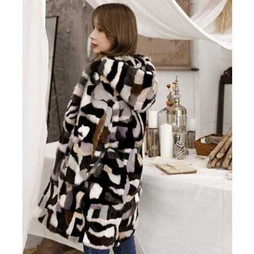 Women Natural Pieces Mink Fur Coats Oversize Hooded Winter Real Fur Outwear Plus Size