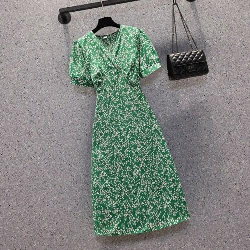 2021 Summer New Fashion Show Thin Temperament Gentle Small Print Short Sleeve Dress