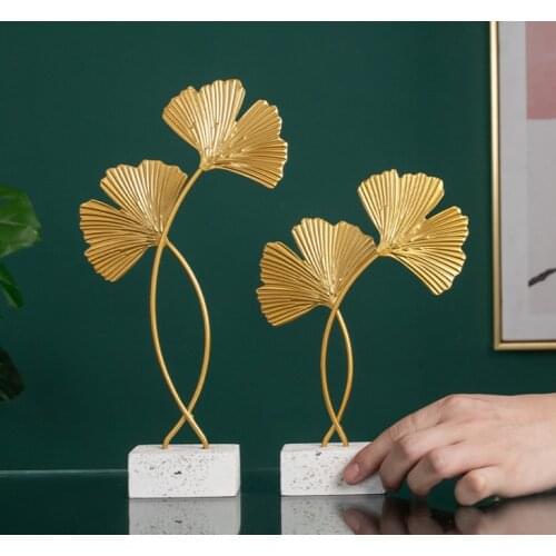 Gold wrought iron ginkgo biloba decoration creative household table top wine cabinet soft adornment model room decoration