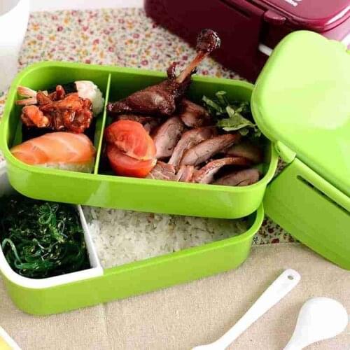 0.9/1.4/1.8L Double Layer Plastic Lunch Box Bento Lunch Box Microwave Portable Food Container Double Layer Plastic Lunch Box