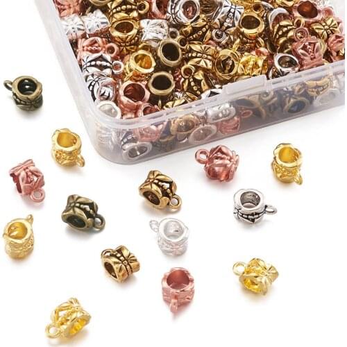 180pcs Tibetan Style Hanger Bail Beads Links Barrel Pendants Charms for Bracelet Necklace DIY Jewelry Making 7.4x7.3x2.5cm