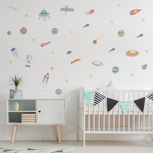 37pcs/set Space Astronaut UFO DIY Wall Sticker Fantasy Baby Children Room Mural Decals Nursery Boys Gift Art Posters Dorm Decor