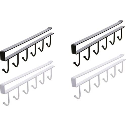 4Pcs Shelf Storage Clothes Hanging Wardrobe Kitchen Organizer Cup Holder Glass Mug Holder 6 Hooks Storage Rack