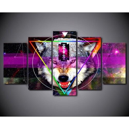 5pcs/sets HD Canvas Art Abstract Star Wolf Painting 5D Diamond Painting Cross-stitch Wall stickers mosaic For Living Room