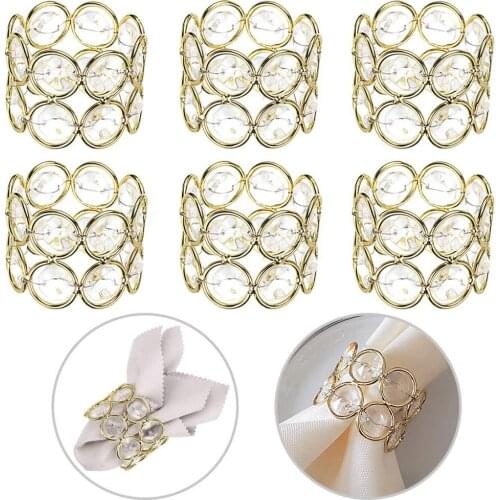 6Pcs /lot Napkin buckle wedding plate crystal paper towel ring crystal Napkin Ring gold color