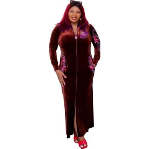 African Dresses for Women 2021 Spring and Autumn African Women Long Sleeve V-neck Plus Size Long Dress African Clothes