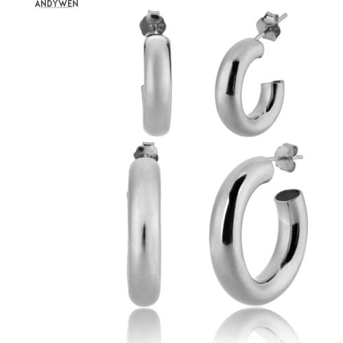 ANDYWEN 925 Sterling Silver Two Size Hollow Hoops Women Piercing Pendiente luxury Special Circle Pendiente Rock Punk Jewelry
