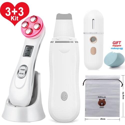 Real Ultrasonic Skin Scrubber Facial Cleansing Peeling Machine Blackhead Remover Pore Cleaner EMS LED Anti Aging Facial Massager