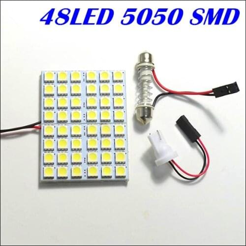Free Shipping T10 Festoon 2 Adapters car led panel light 48Smd 5050 LED Light 12v Led Reading Panel Car Interior Dome light