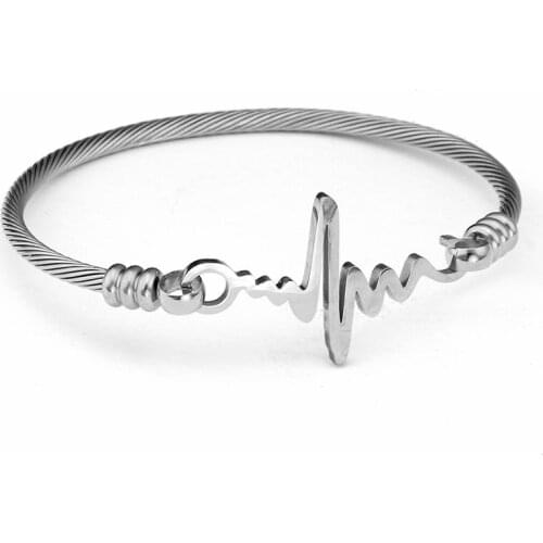 Simple Heartbeat Design Men Women Fashion Sporty Bracelets High Quality Stainless Steel Cuff Charm Chain Link Bracelets