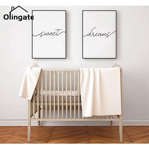 Black White Nursery Posters Prints Sweet Dreams Quotes Canvas Painting Minimalist Wall Art Pictures for Bedroom Home Decor
