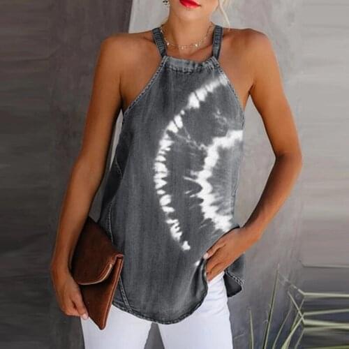 Kili Ladies New Fashion Tie-Dye Lace Sleeveless Sling Gray