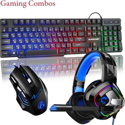 3 in 1 Gaming Sets 104 Keys English Russian Layout Membrane Keyboard 2400DPI Gaming Mouse Stero Sound Headset Microphone