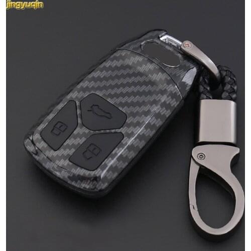 Jingyuqin Remote Car Key Carbon Fiber ABS Case For AUDI A4 B9 Q5 Q7 TT TTS 8S 2016 2017 Keychain Cover Proctection 3 Button