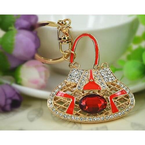 K Bag Satchel Keyring Rings Fashion Jewelry Women Bag Crystal Rhinestone Charm Pendant Bag KeyChain Valentine Gift
