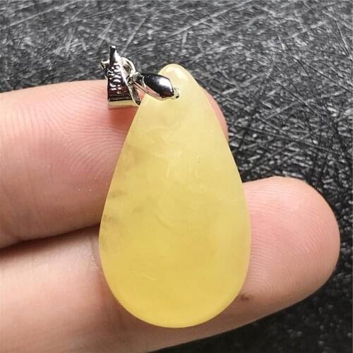 Top Natural Yellow Amber Pendant Jewelry For Woman Man Crystal 26x15x5mm Beads Silver Water Drop Stone Necklace Pendant AAAAA