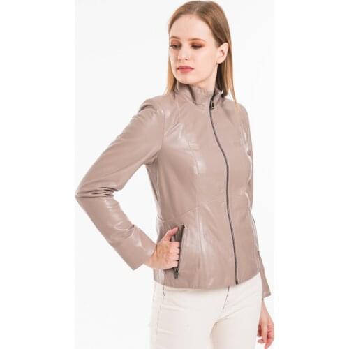 Genuine Leather Jacket Beige Lambskin