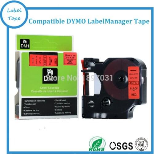 12mm Black on Red DYMO D1 LabelManager label tape 45017 1/2" W X 23' DYMO tape cartridge for Dymo Professional Labelmakers