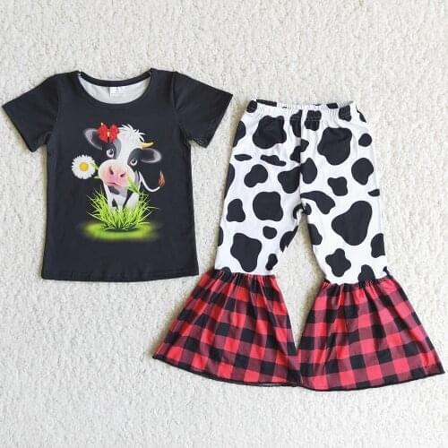 Hot Sale Girls Clothing Outfit Wholesale Kids Clothes Sets Little Girls Summer Clothing Milk Silk Boutique Bell Bottom Outfits
