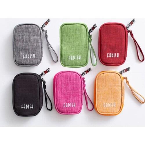 Cute Rectangle Floral Canvas Cable Case Keys Bags Card Change Purse Zip Wallet Sanitary cotton storage Bag Case for Headphones