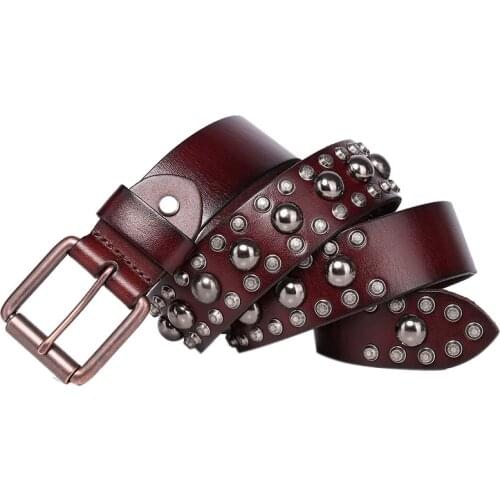 Heavy Metal Rivet Cowboy Punk Belt Genuine Leather Skull Jeans Belts For Men Vintage Strap Ceinture Homme Male Strap