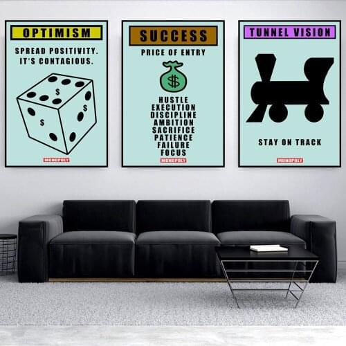Discounted Set of 3 Official Monopoly Motivational Success Work Home Wall Art Print Decor Picture Poster Vintage Kraft Poster