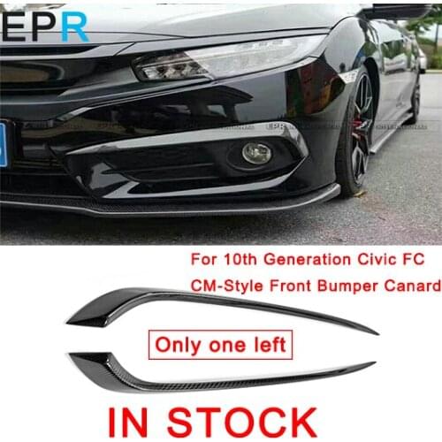 For 10th Generation Civic FC CM-Style Carbon Fiber Front Bumper Canard For Honda Glossy Fiber Bumper